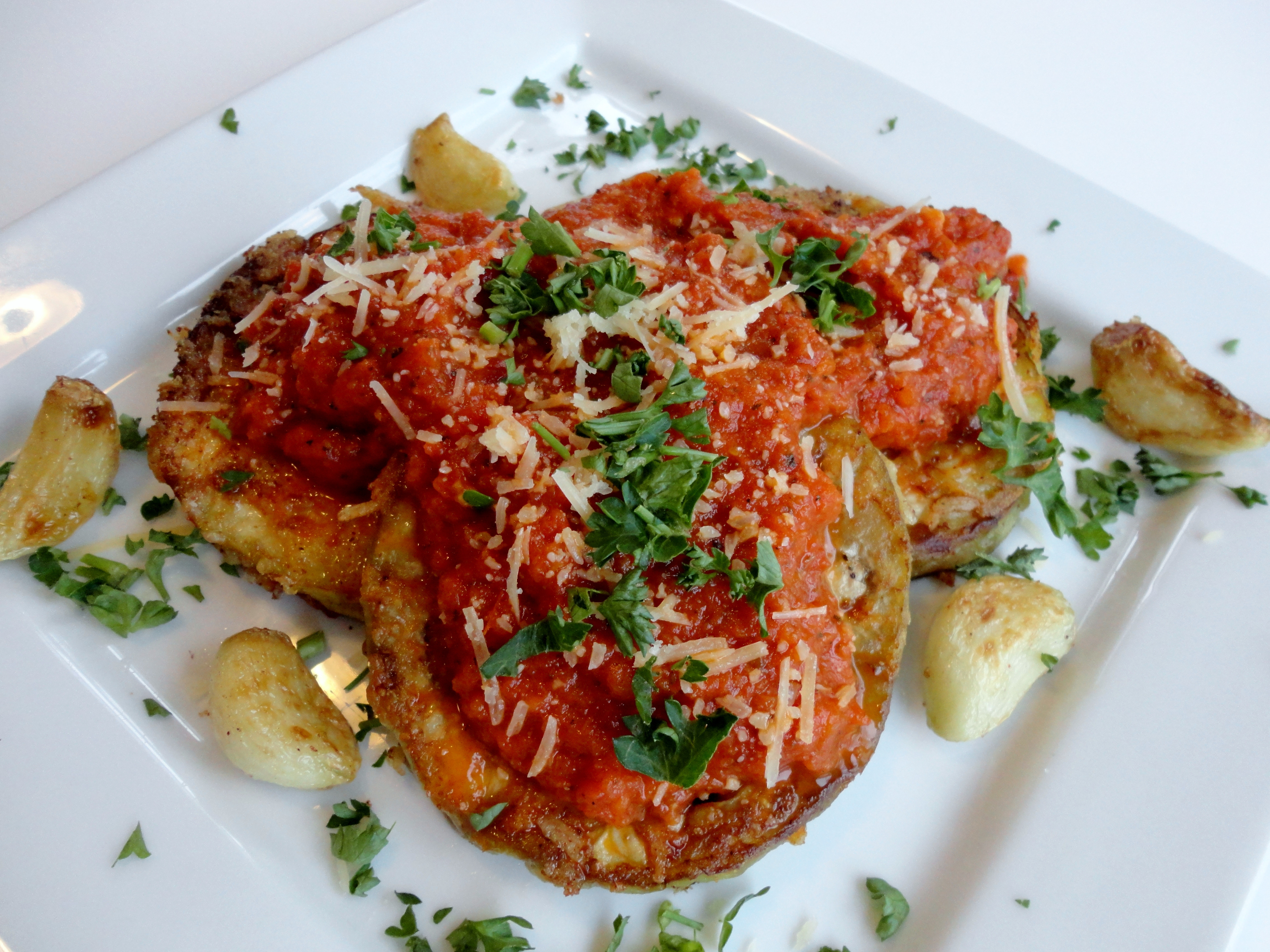 Low Carb Eggplant Parmesan
 Low Carb Eggplant Parmesan with Fire Roasted Tomato Sauce