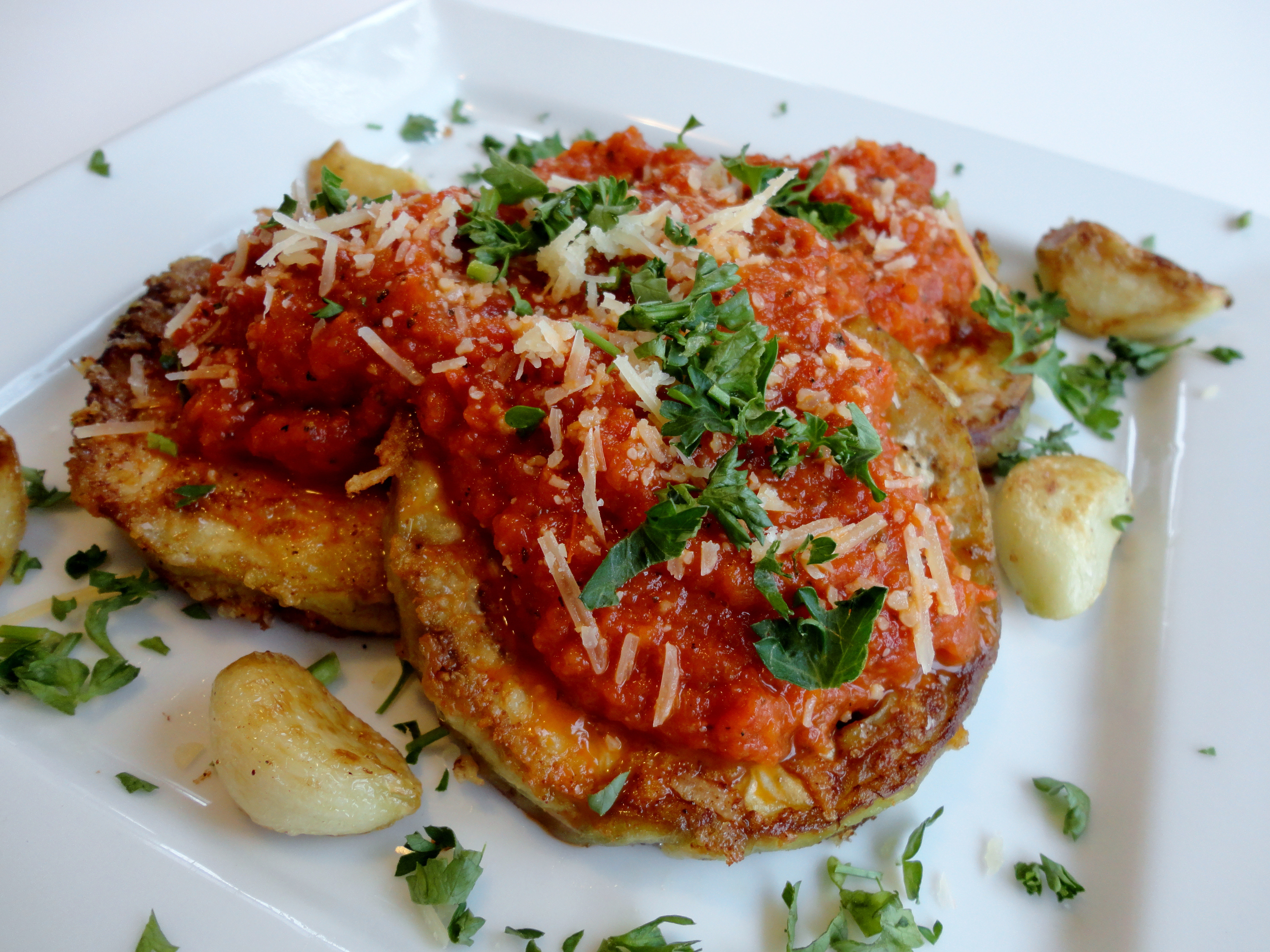 Low Carb Eggplant Parmesan
 Low Carb Eggplant Parmesan with Fire Roasted Tomato Sauce
