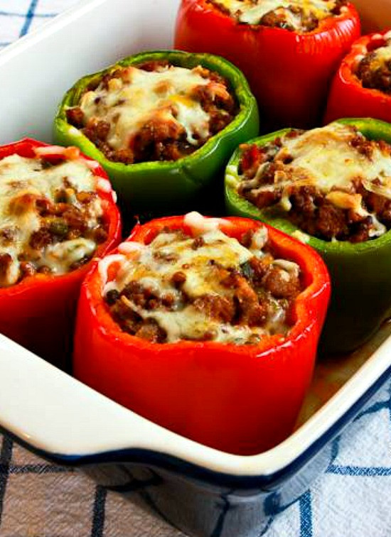 Low Carb Stuffed Peppers Recipe With Ground Beef
 Kalyn s Kitchen Low Carb Stuffed Peppers with Turkey