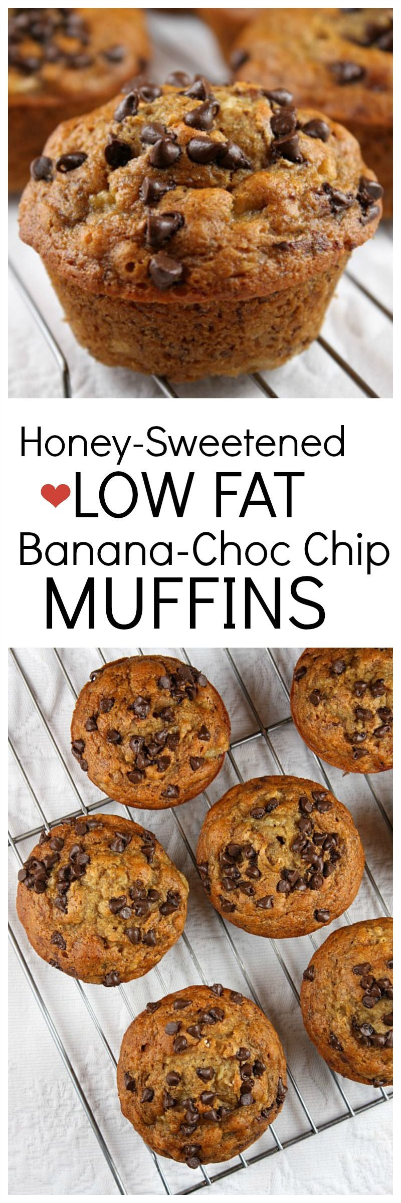 Low Fat Banana Chocolate Chip Muffins
 Honey Sweetened Low Fat Banana Chocolate Chip Muffins