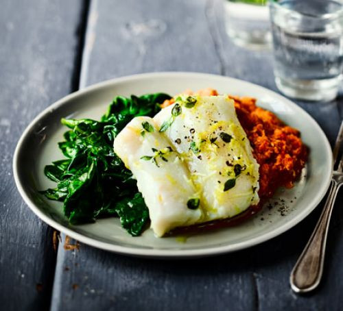 Low Fat Cod Recipes
 Herb & garlic baked cod with romesco sauce & spinach