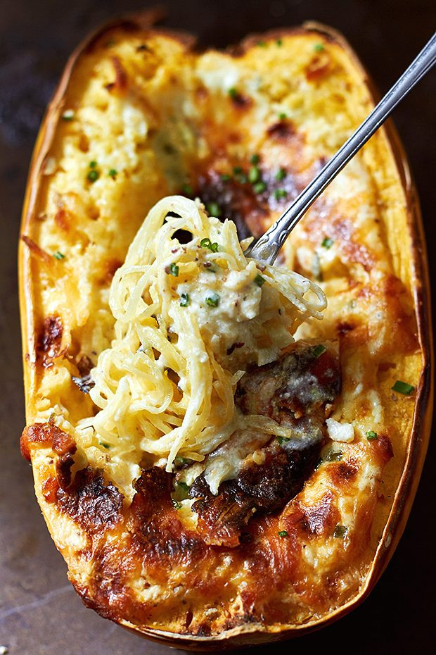 Low Fat Spaghetti Squash Recipes
 Baked Four Cheese Garlic Spaghetti Squash — Eatwell101