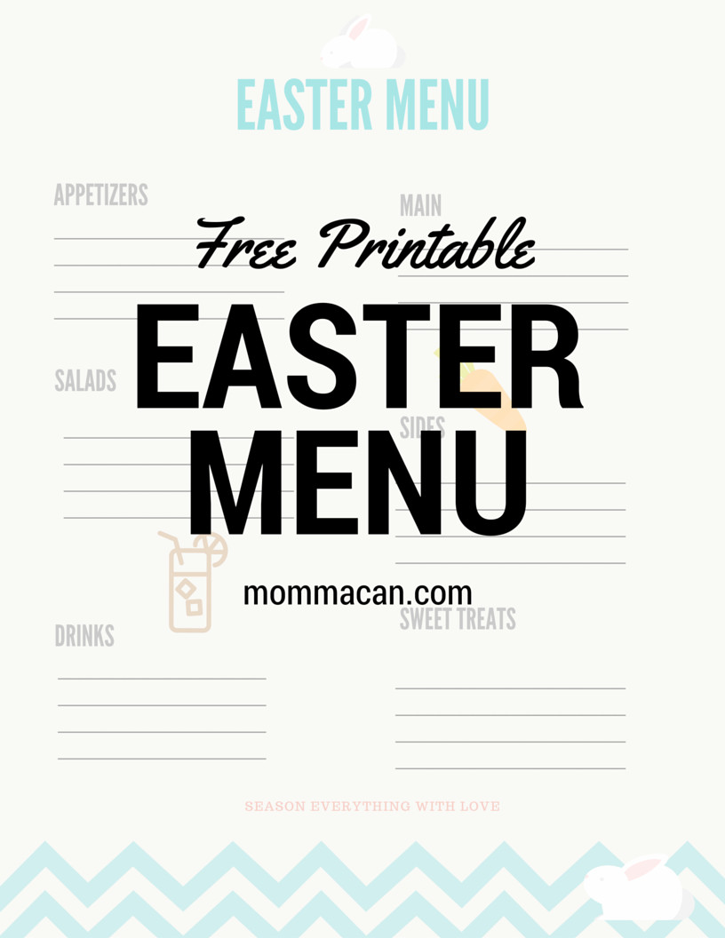 Non Traditional Easter Dinner
 Easter Menu Printable and My Non Traditional Easter Dinner