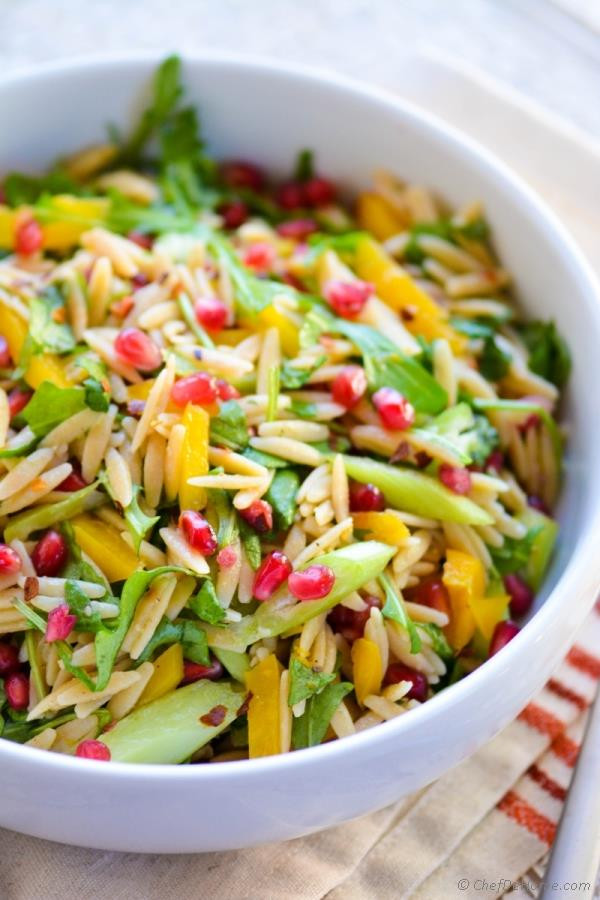 Orzo Recipes Vegetarian
 Vegan Orzo Pasta Salad with Arugula and Meyer Lemon