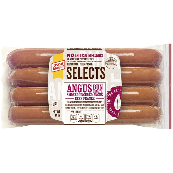 Oscar Mayer Hot Dogs Gluten Free
 Oscar Mayer Bun Lengths Angus Beef Franks 14 oz from