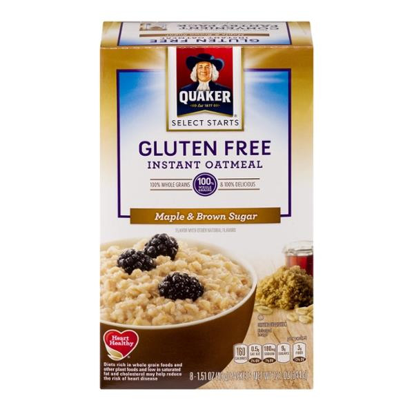 Quaker Oats Gluten Free Oatmeal
 Quaker Select Starts Gluten Free Maple & Brown Sugar