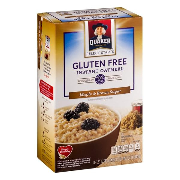 Quaker Oats Gluten Free Oatmeal
 Quaker Select Starts Gluten Free Maple & Brown Sugar