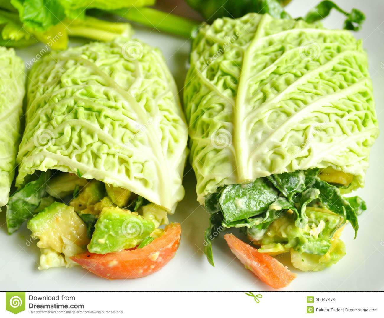Raw Food Vegetarian Diet
 Raw Food Diet Concept With Fresh Cabbage Rolls Stock