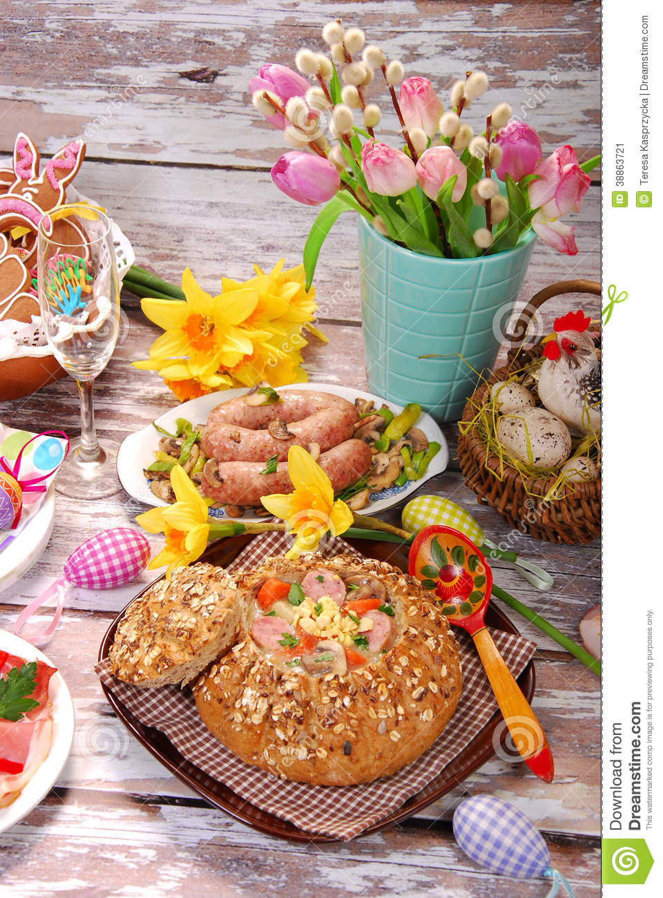 Traditional Polish Easter Dinner
 White Borscht In Bread For Easter Stock Image Image of