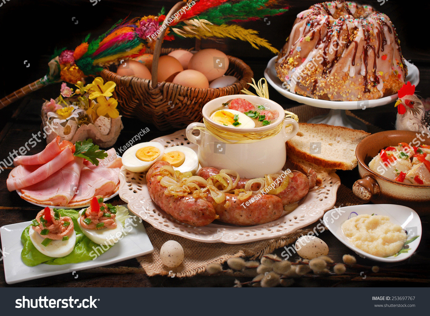 Traditional Polish Easter Dinner
 Easter Traditional Polish Dishes Rural Wooden Table
