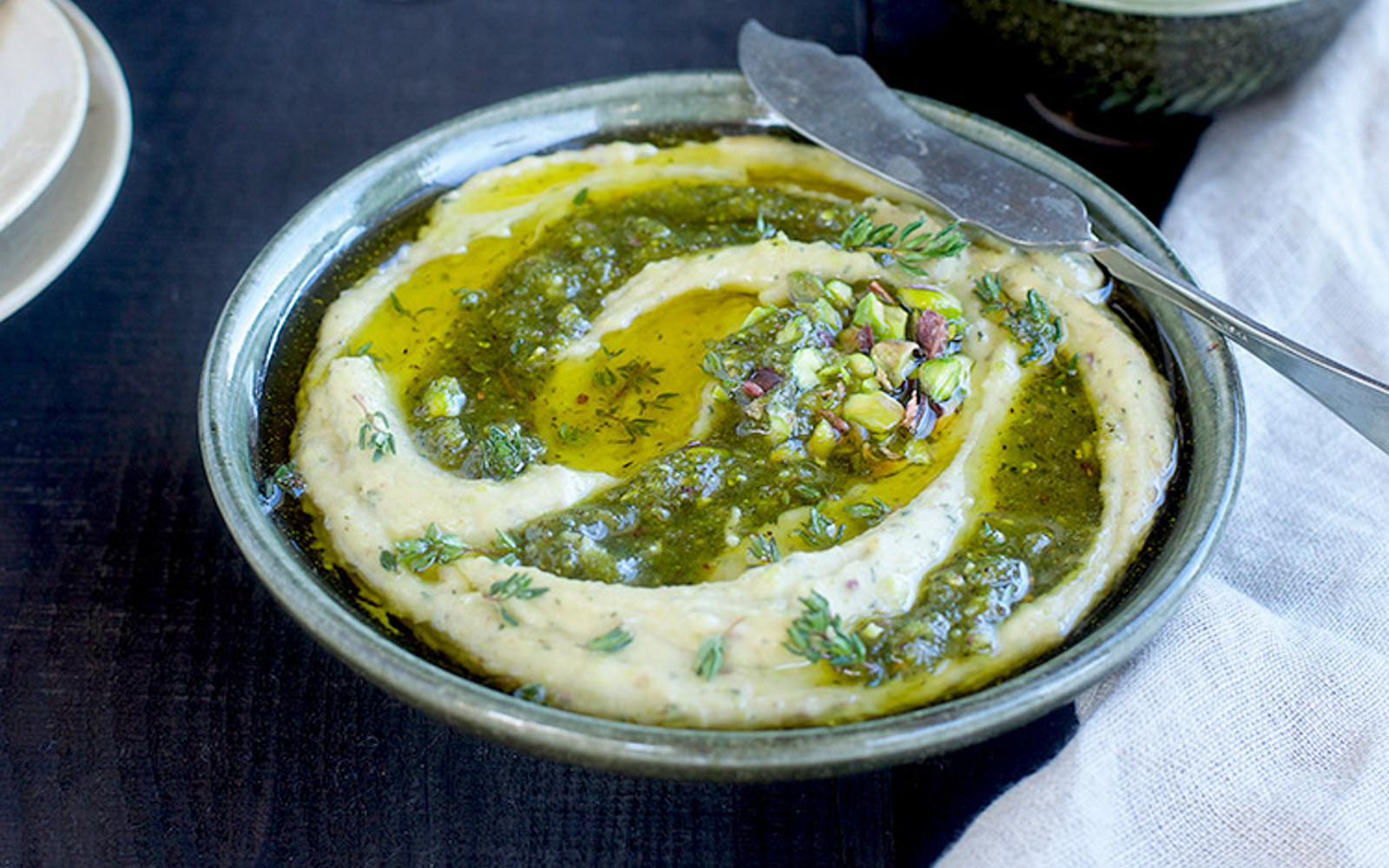 Vegan Bean Dip Recipes
 Thyme and Pistachio White Bean Dip [Vegan]