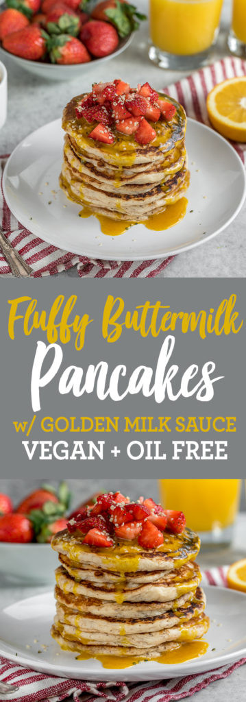 Vegan Buttermilk Pancakes
 Fluffy Vegan Buttermilk Pancakes w Golden Milk Sauce