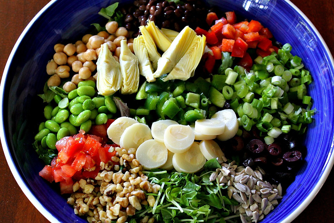 Vegan Edamame Recipes
 Vegan Chopped Salad with Garbanzo Beans Pea Sprouts & Edamame