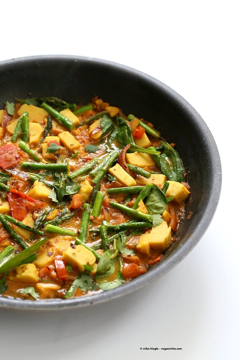 Vegan Indian Recipes Curry
 Asparagus Curry with Spinach & Chickpea Tofu Vegan Richa