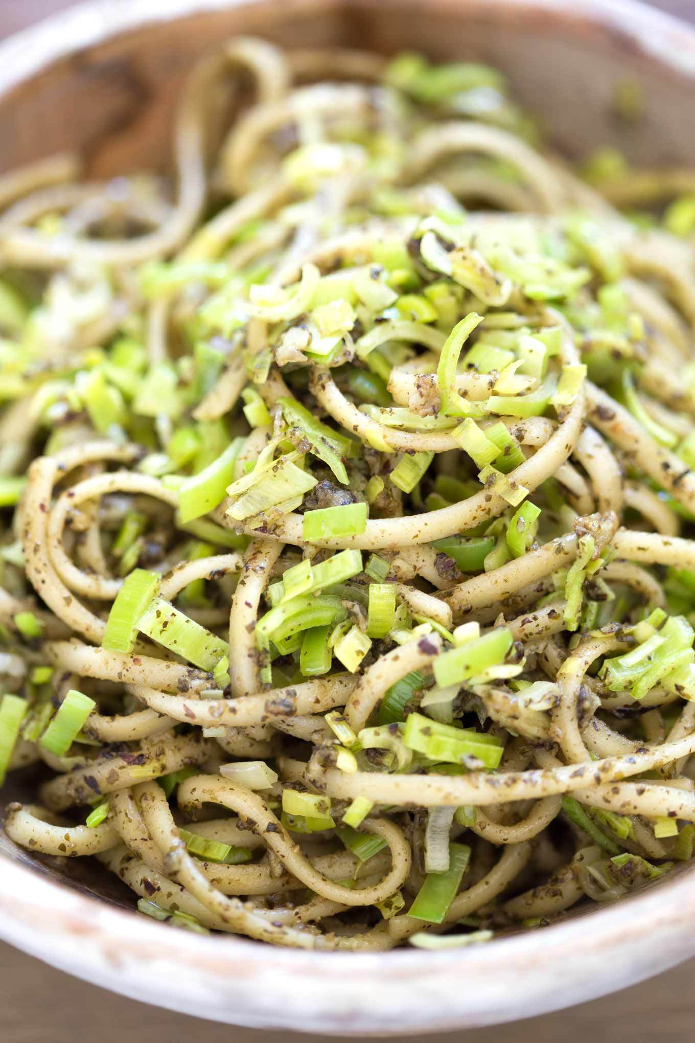 Vegan Leek Recipes
 LEEK AND PESTO FETTUCCINE