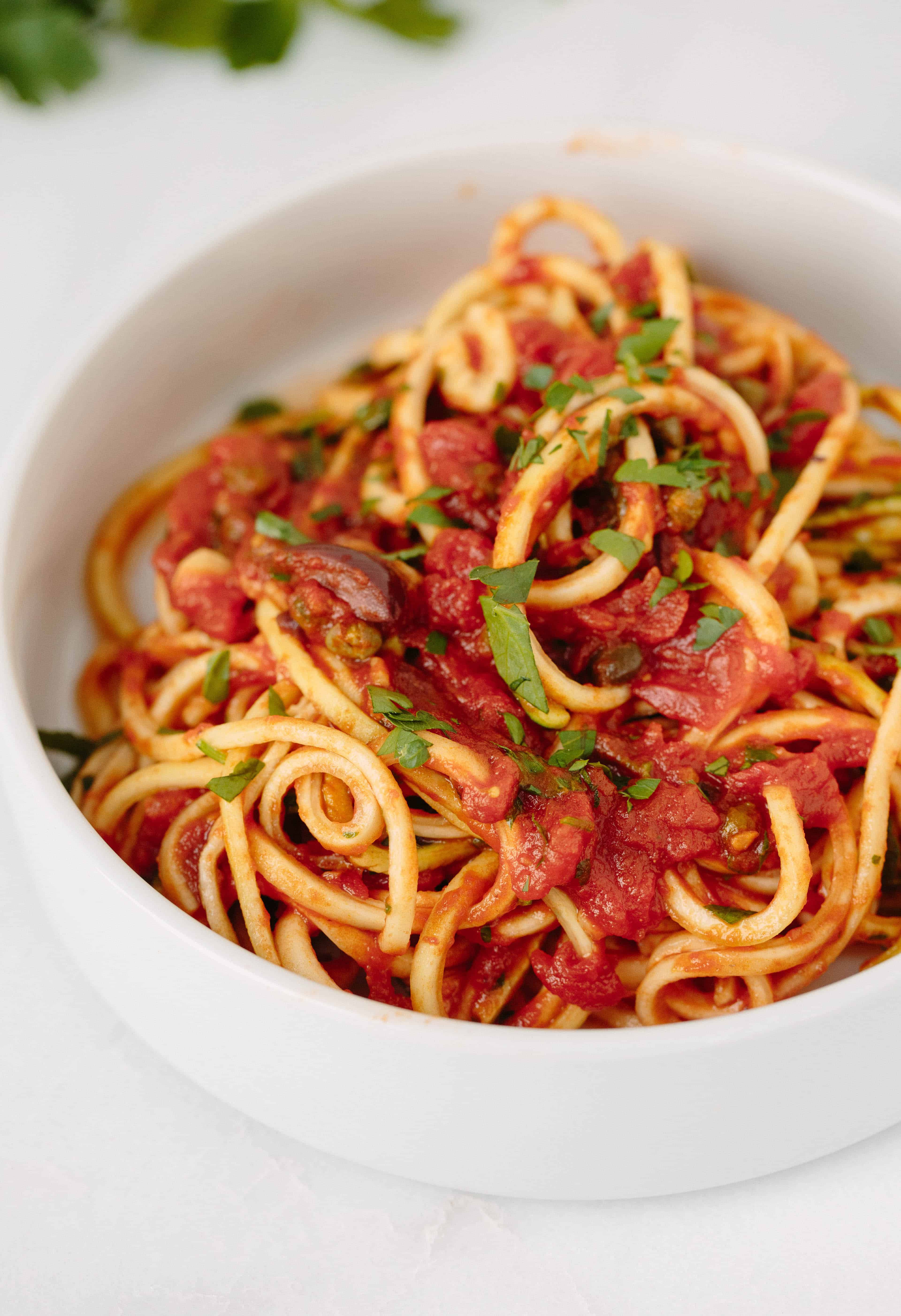 Vegan Pasta Noodles
 Vegan Zucchini Spaghetti Puttanesca Inspiralized