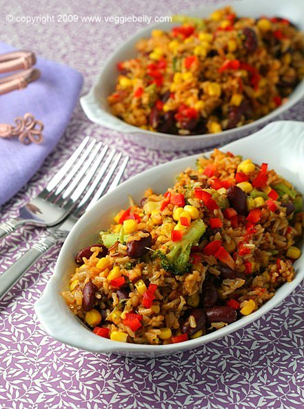 Vegetarian Brown Rice Recipe
 Cajun Brown Rice with Veggies and Red Beans