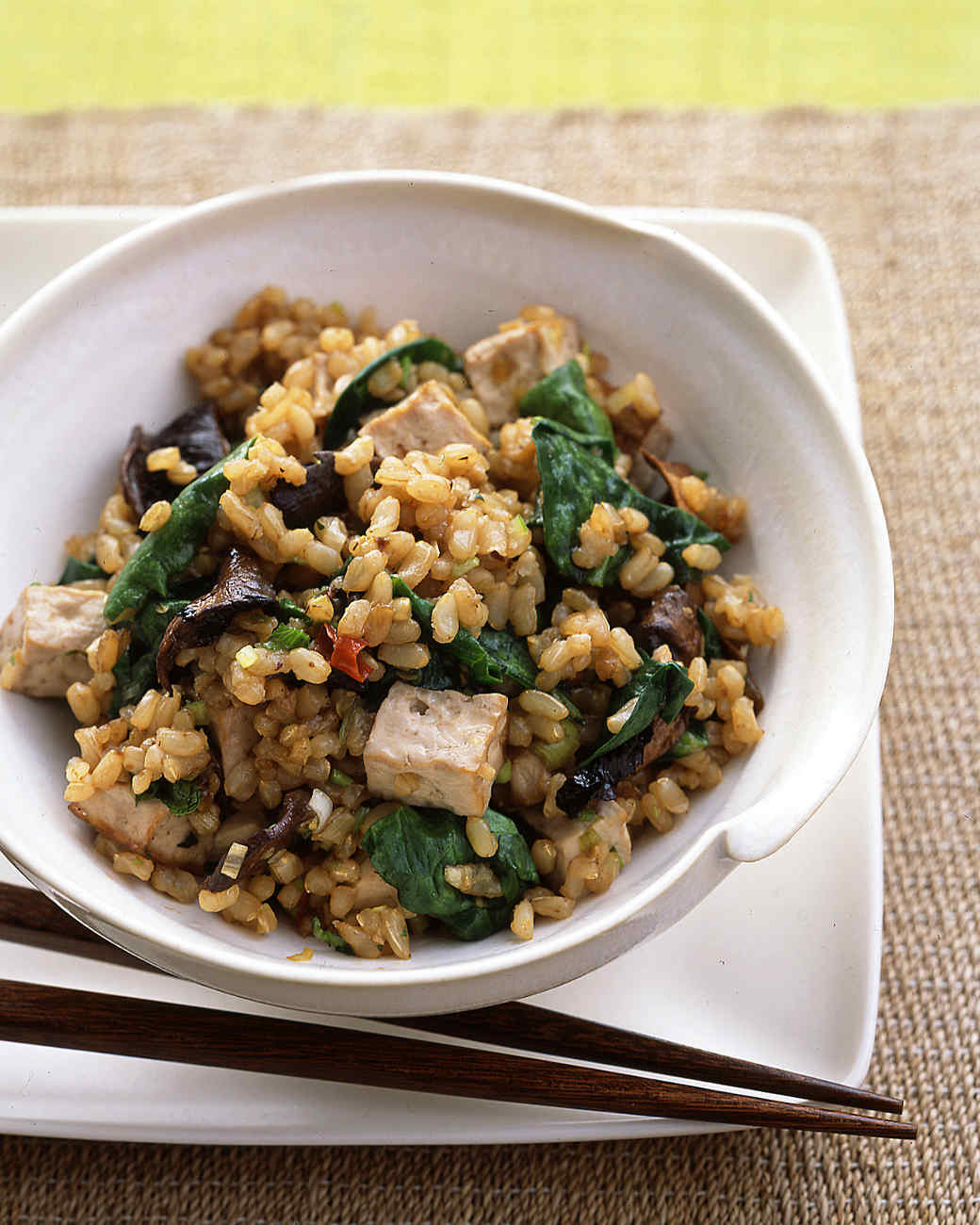 Vegetarian Brown Rice Recipe
 Brown Rice with Tofu Dried Mushrooms and Baby Spinach