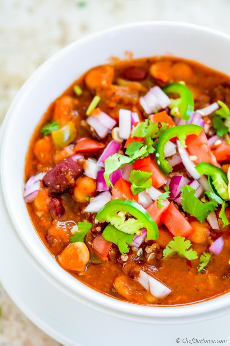 Vegetarian Chickpea Chili
 Easy Ve arian Three Beans Chili with Chickpeas Recipe