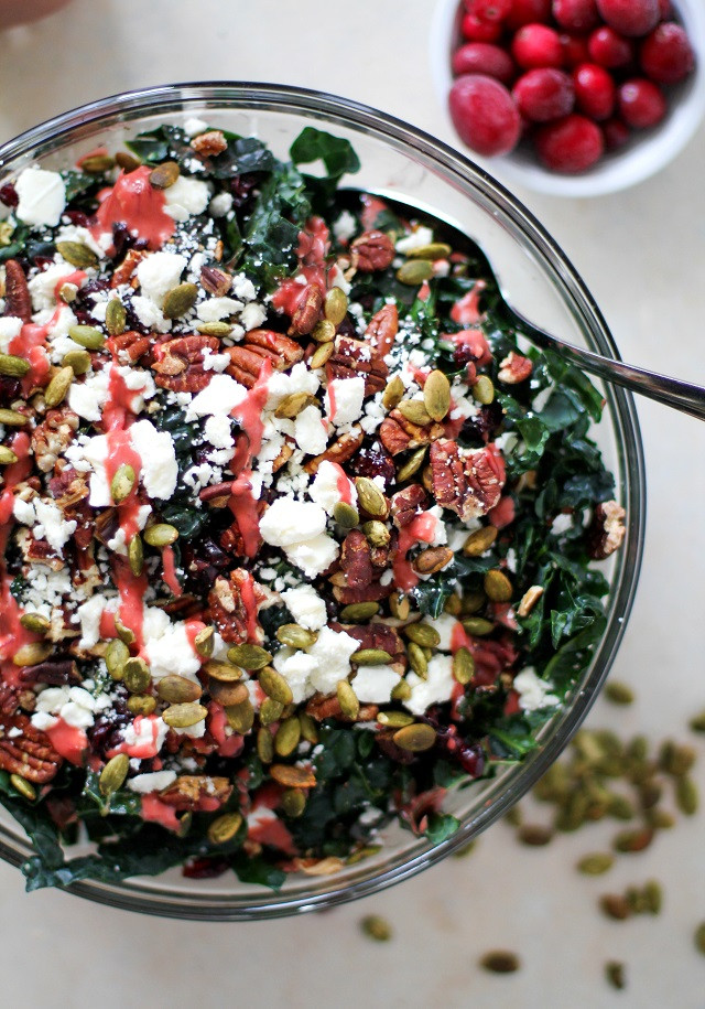 Vegetarian Cranberry Recipes
 Cranberry Kale Salad with Roasted Pecans and Feta The