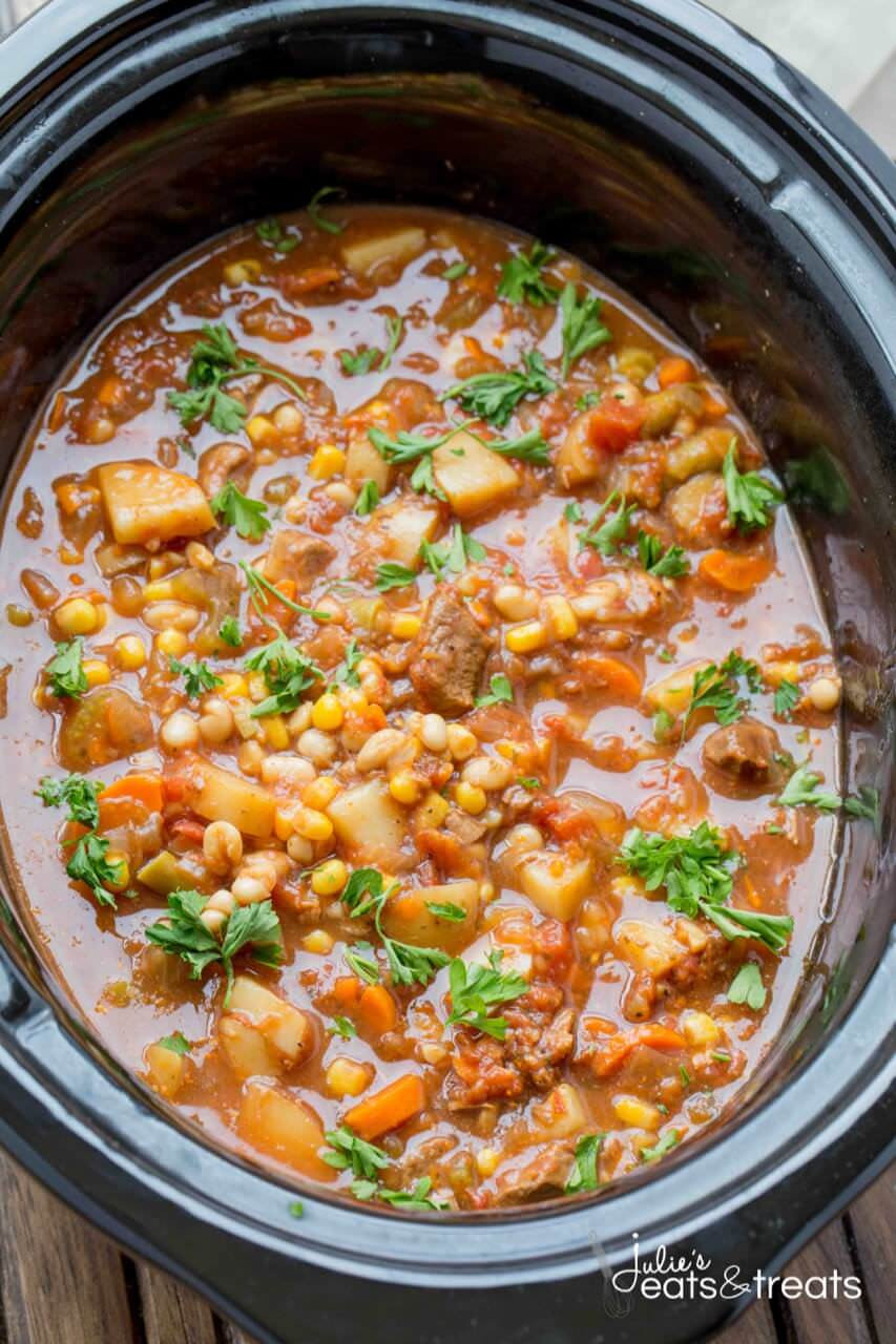 Vegetarian Crockpot Soup Recipes Crock Pot Beef and Ve able Soup Julie s Eats & Treats