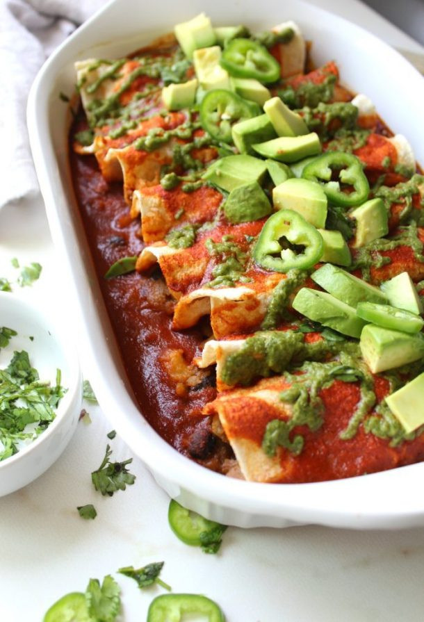 Vegetarian Green Chile Enchiladas
 Black Bean Potato Vegan Enchiladas with Avocado Cilantro