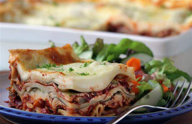 Vegetarian Lasagna With Bechamel Sauce
 Béchamel sauce atop veggie lasagna