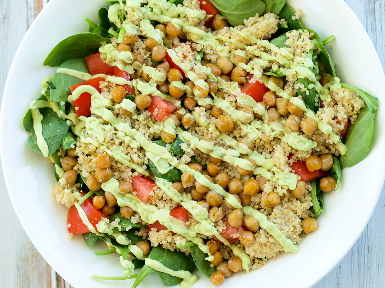 Vegetarian Recipes With Spinach
 Loaded Spinach Salad with Creamy Avocado Basil Dressing