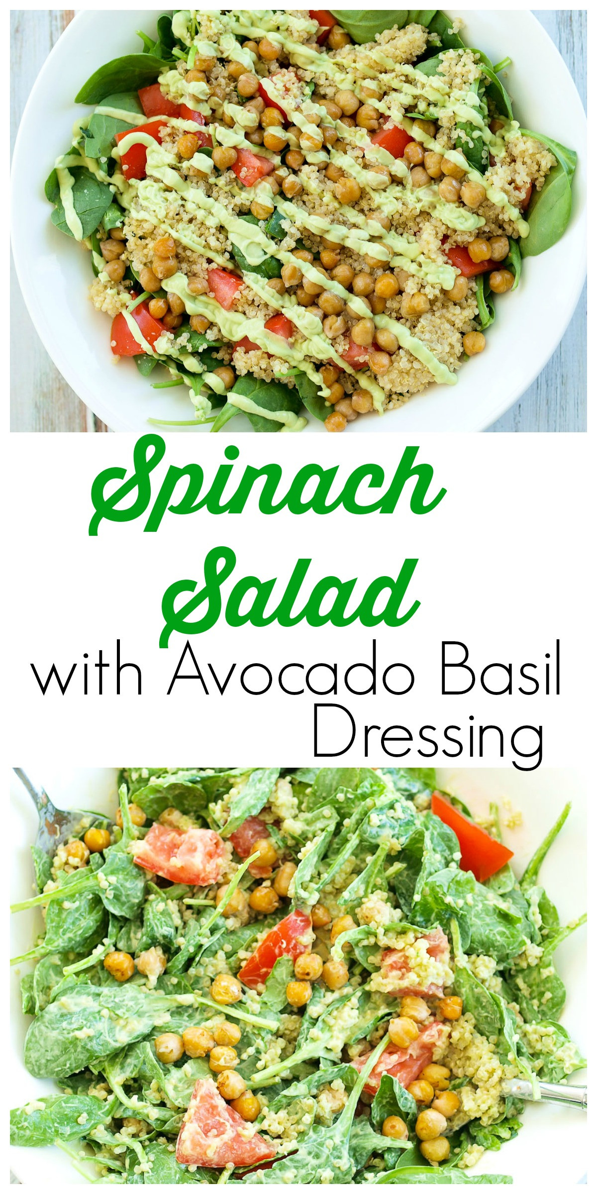 Vegetarian Spinach Salad Recipes
 Loaded Spinach Salad with Creamy Avocado Basil Dressing
