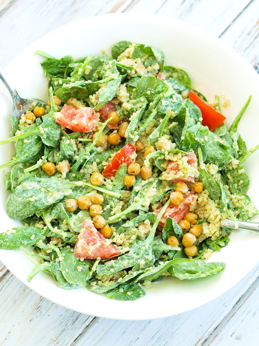 Vegetarian Spinach Salad Recipes
 Loaded Spinach Salad with Creamy Avocado Basil Dressing