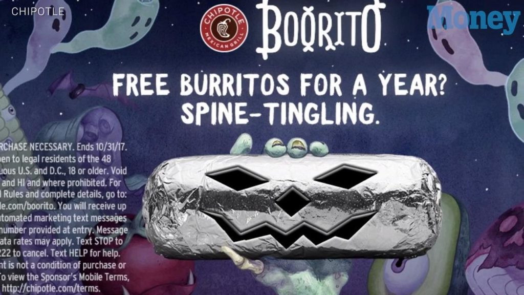 3 Chipotle Burritos Halloween
 $3 Chipotle Burritos on Halloween