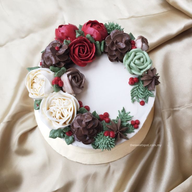 Buttercream Christmas Cakes
 ly for Christmas buttercream cake with pine cones