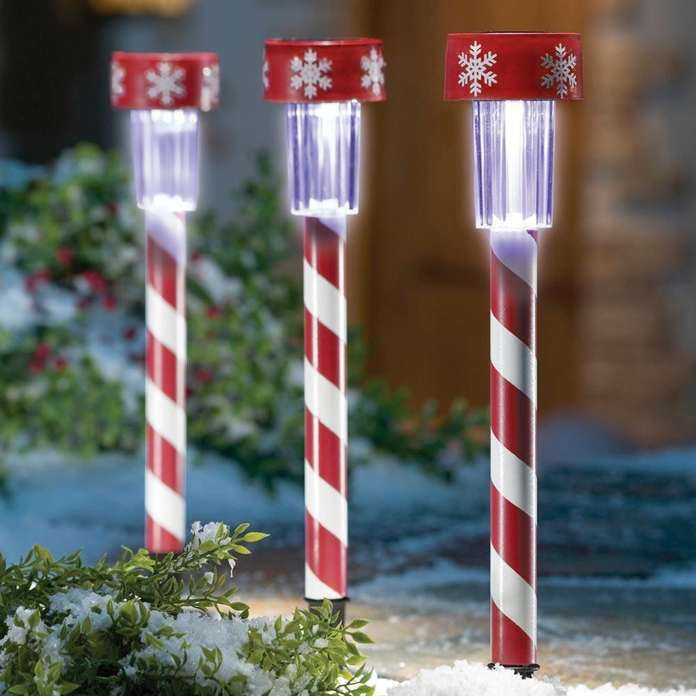 Candy Cane Christmas Lights Outdoor
 3 Christmas Peppermint Candy Cane Solar Light Stakes New