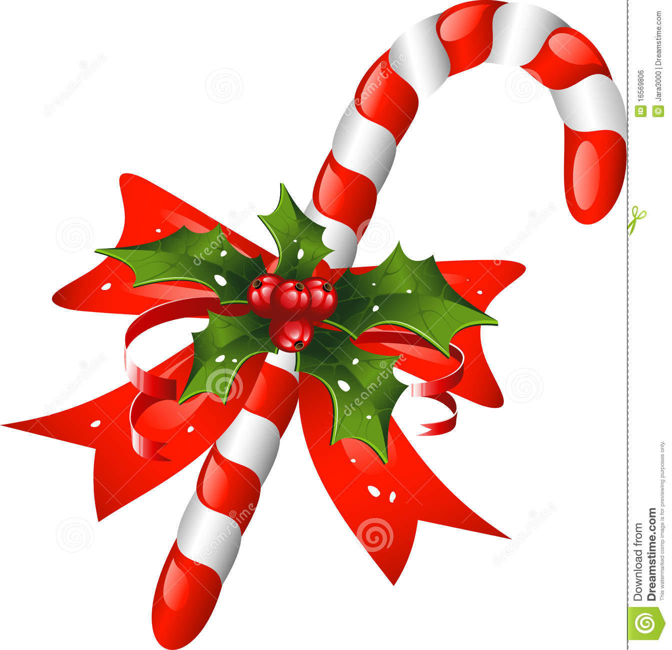 Candy For Christmas
 Christmas Candy Cane Decorated With A Bow And Holl Stock