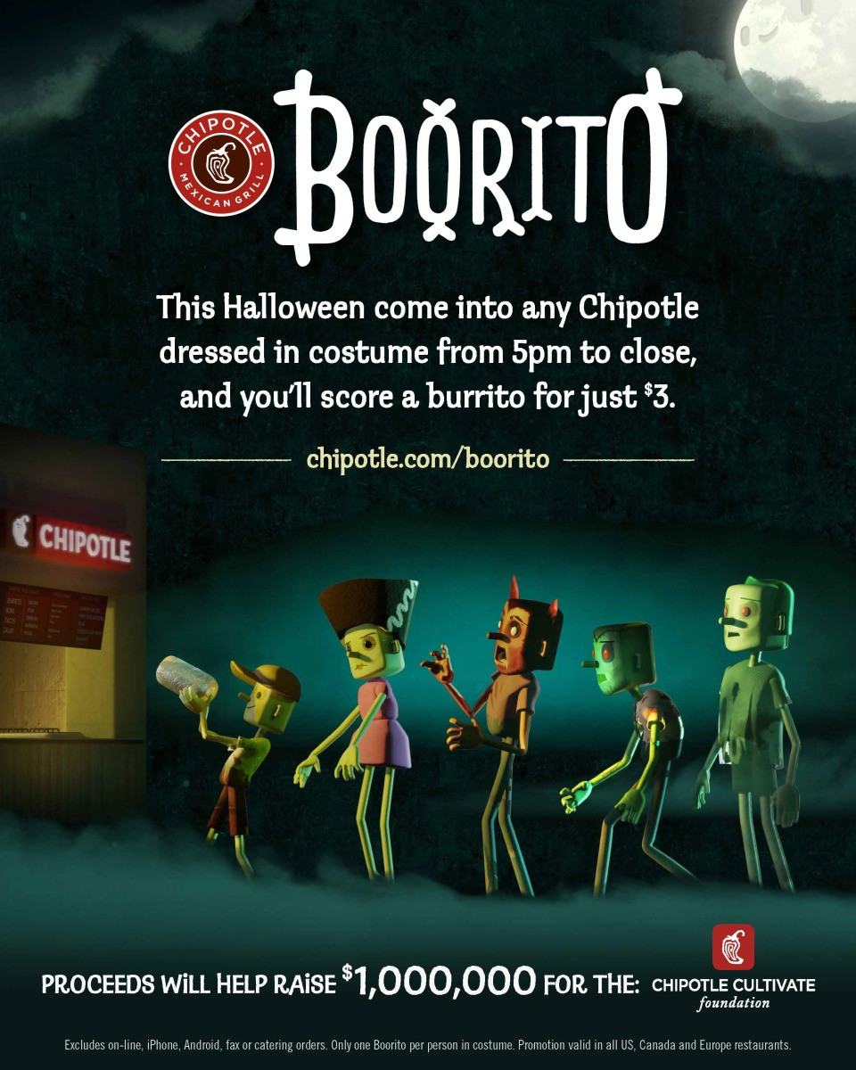 Chipotle 3 Dollar Burritos Halloween
 Chipotle Celebrates Halloween with Boorito OC foo s