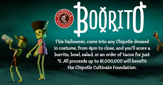 Chipotle 3 Dollar Burritos Halloween
 Chipotle $3 Burritos Bowls and More October 31 My
