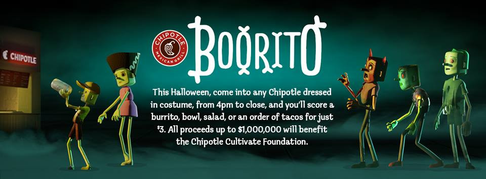 Chipotle 3 Dollar Burritos Halloween
 Halloween Chipotle Boorito $3 Deal Mission to Save