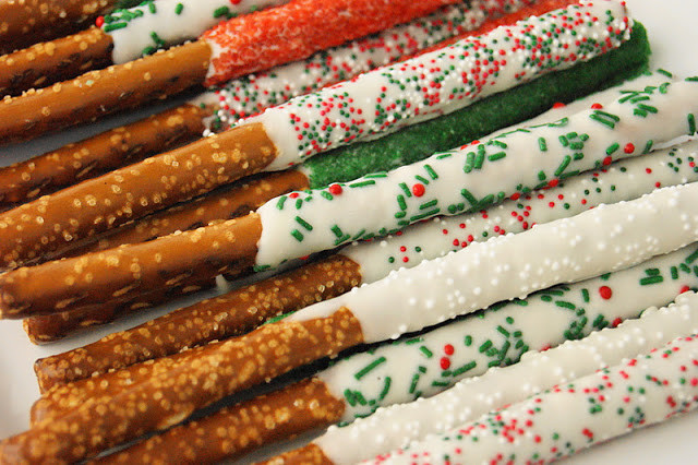 Chocolate Covered Pretzels Christmas
 Christmas White Chocolate Dipped Rice Krispie Treats