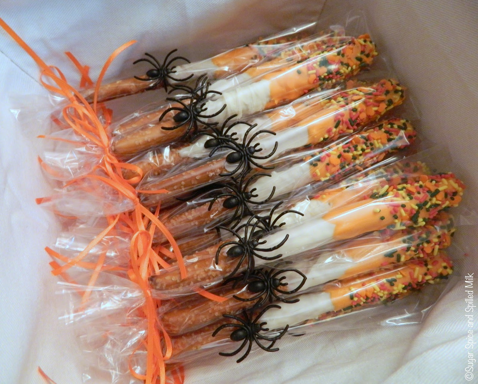Chocolate Dipped Pretzels For Halloween
 Sugar Spice and Spilled Milk Dipped Pretzel Rods for