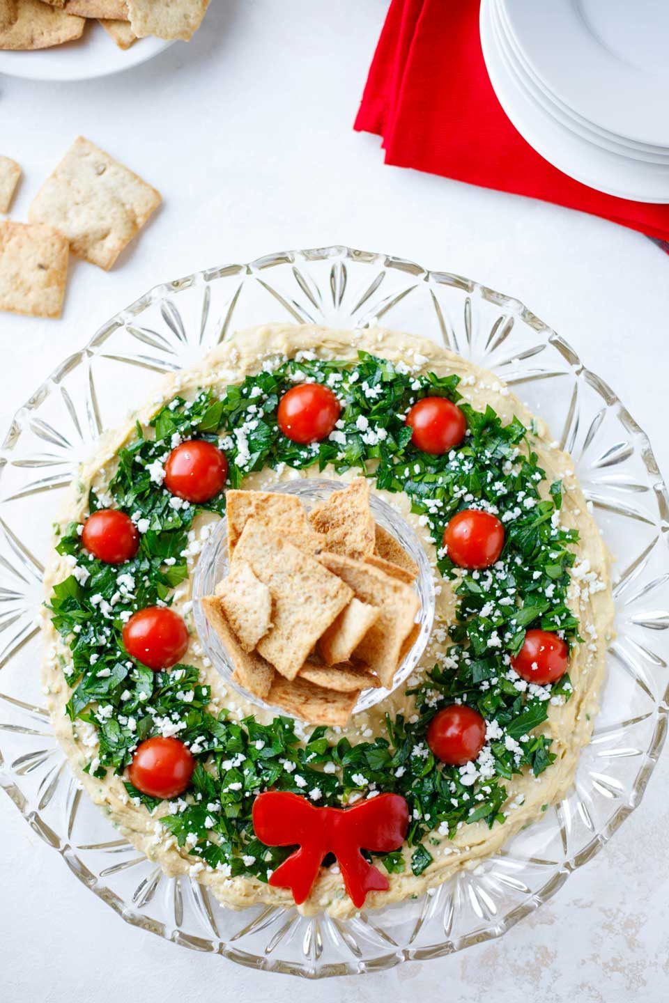 Christmas Appetizers Easy
 Easy Christmas Appetizer "Hummus Wreath" Two Healthy