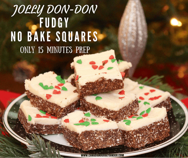 Christmas Baking Squares
 Jolly Don Don Fudgy No Bake Squares Canadian Bud Binder