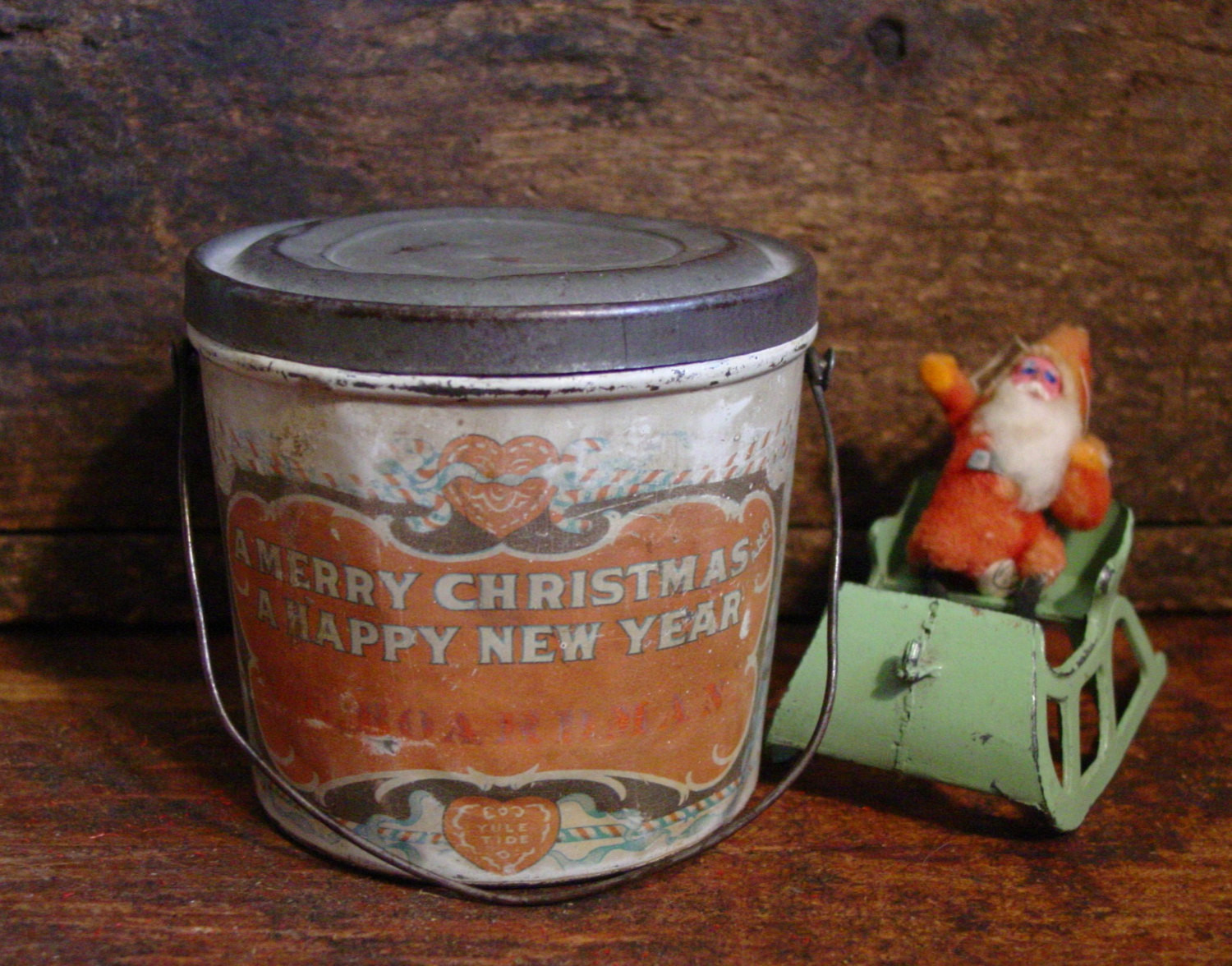 Christmas Candy Tins
 Antique Tin Christmas Candy Pail Vintage Tin by