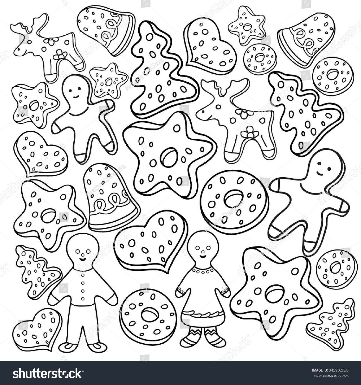Christmas Cookies Coloring Pages
 Coloring Book Hand Drawn Black White Stock Vector
