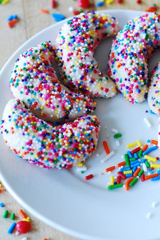 Christmas Cookies With Sprinkles
 Almond crescent cookies with sprinkles