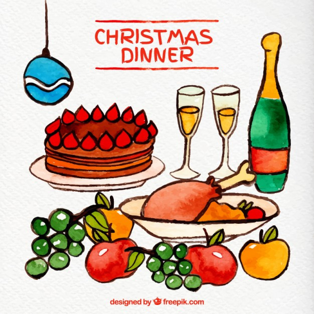 Christmas Dinner Clipart
 Christmas dinner in watercolor style Vector