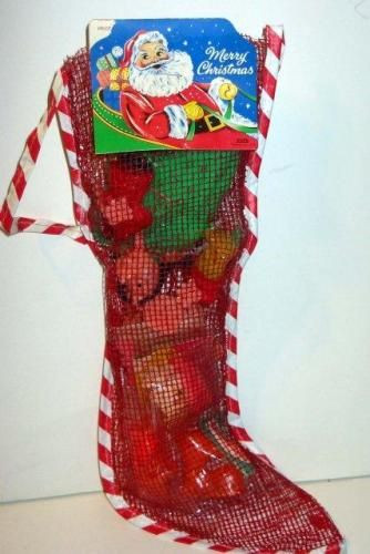 Christmas Stocking Candy
 Old vintage 1960s Holiday Christmas Stocking filled w Toys
