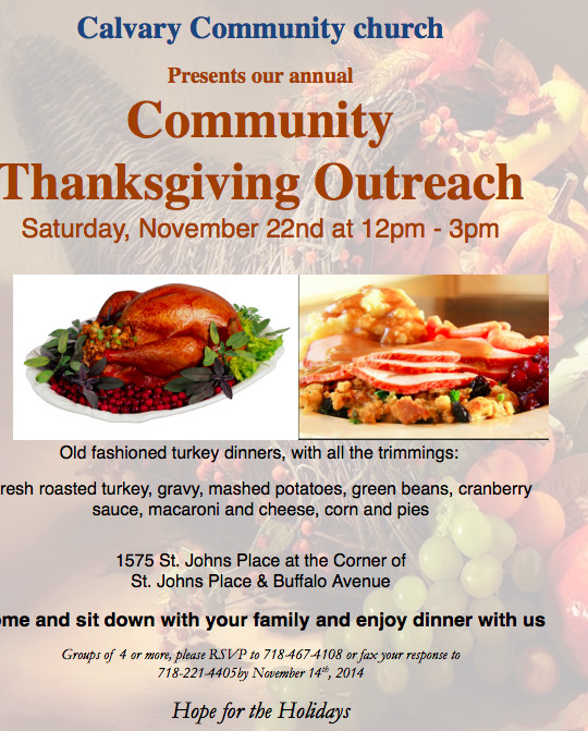 Church Thanksgiving Dinner
 Free Thanksgiving Dinner at Calvary munity Church