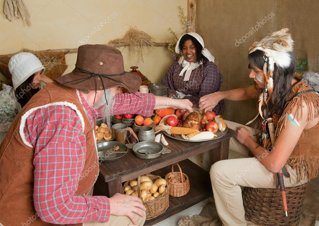Did The Pilgrims Eat Turkey On Thanksgiving
 Thanksgiving pilgrims eating — Stock © Klanneke