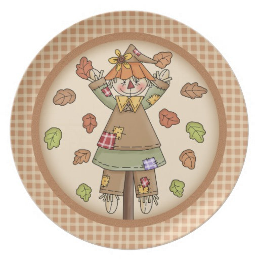 Fall Dinner Plates
 Whimsical Fall or Autumn Scarecrow Plaid Pattern Dinner