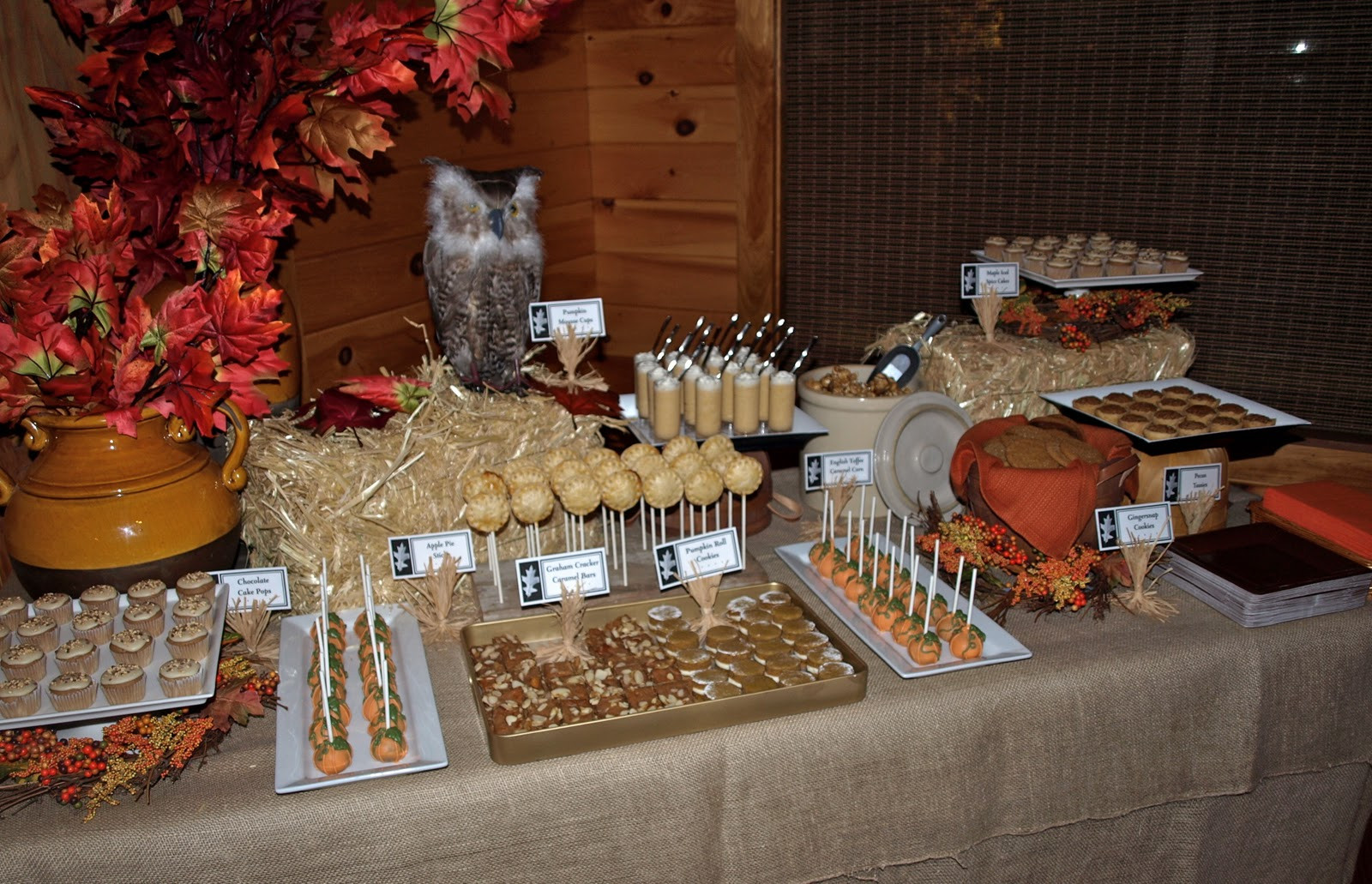Fall Theme Desserts
 a party style fall festival dessert table